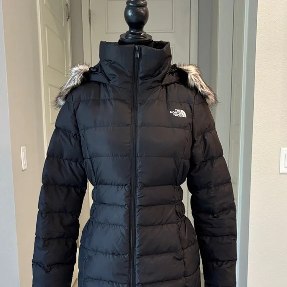 North Face Gotham Black Down Puffer Jacket With Faux Fur Hood Size XS - Picture 12 of 16
